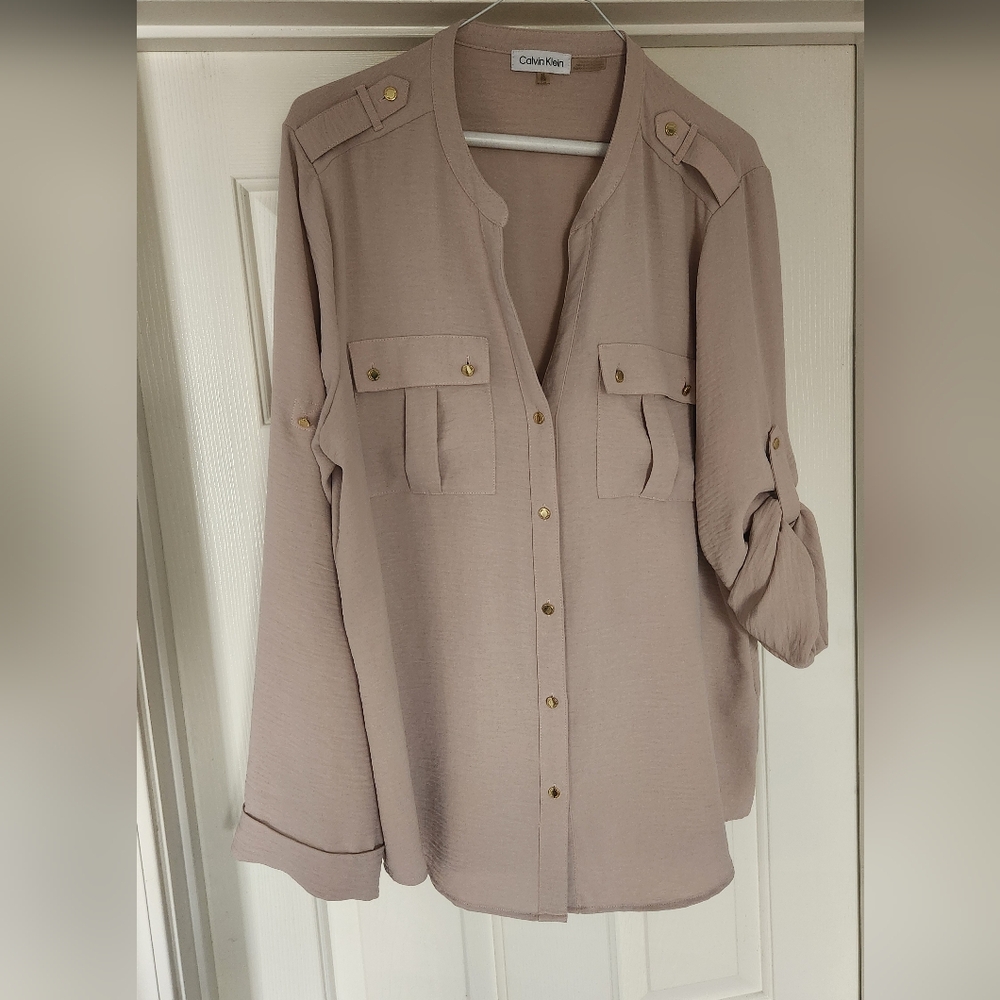Calvin Klein Blouse, Beige Tan Off white